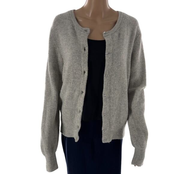 J. Crew Dusk Gray Jeweled Button Down Ribbed Cardigan Sweater - Picture 8 of 12